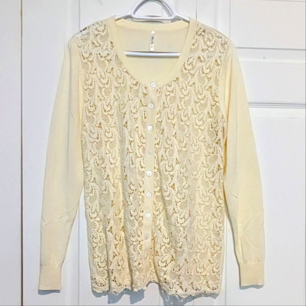 Cream Lace Cardigan - Blue Sky - Small - Bamboo & Cotton